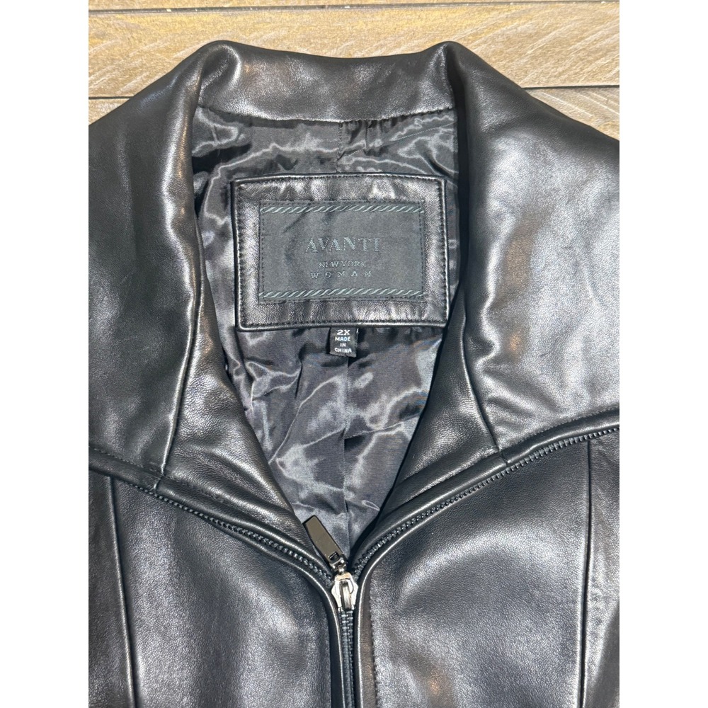 Avanti Leather Jacket Woman 2X Black Zip Up Collared Outerwear Preloved - Picture 6 of 10